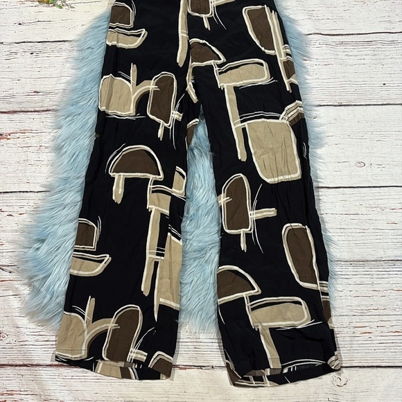 Zara Geometric Tan Black Patterned Wide Leg Pants - Picture 8 of 8